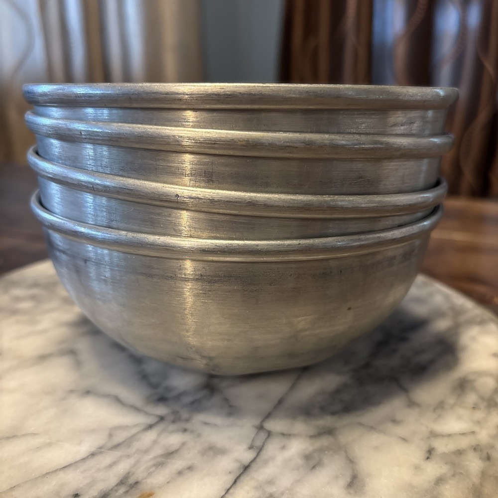 4pc VTG 60s MCM Aluminum 6.25" Nesting Bowls Camping Ice Cream Cereal Bowl